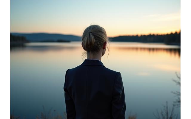 Yrittäjä rentoutumassa järvinäkymällä, heijastaa johtajien palautumista