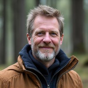 Ohjaaja Mikko Aalto metsän keskellä ohjaamassa metsäkylpyä